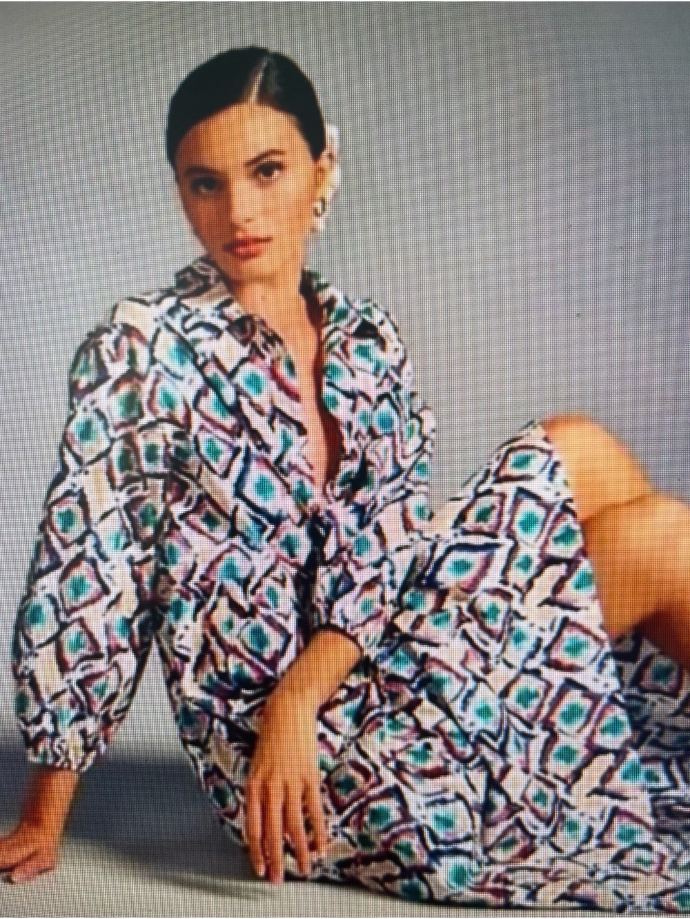 Anthropologie  Meave Tiered Shirt Dress Geometric Pattern Size 1X